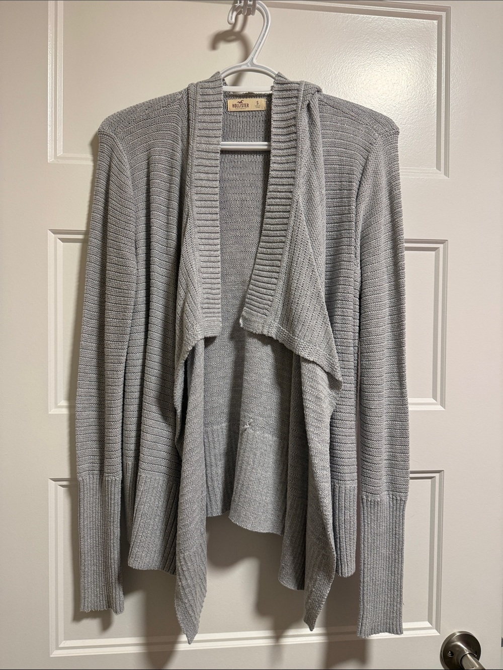 Hollister Light Gray Open-Front Ribbed Cardigan